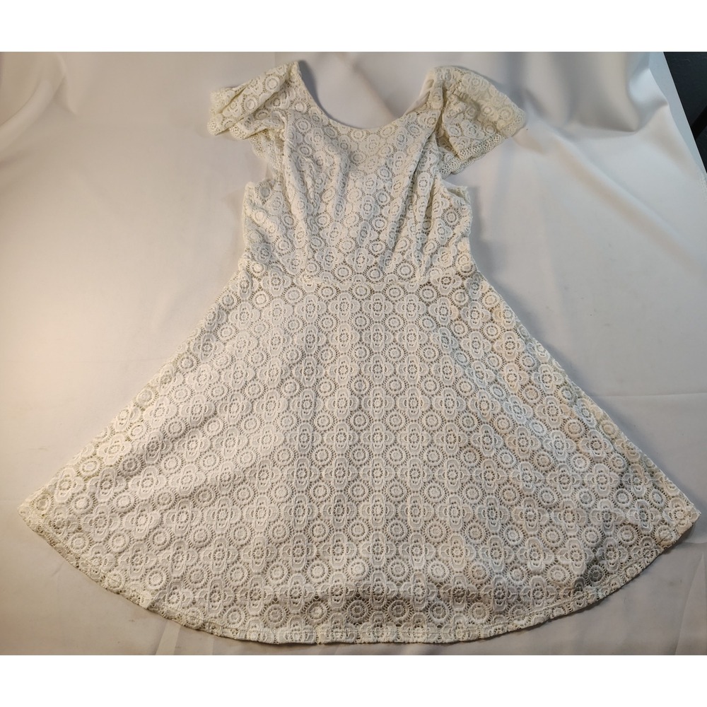 Miami Cream Floral Eyelet Lace Flutter Sleeve Fit & Flare Dress D51236-N Large